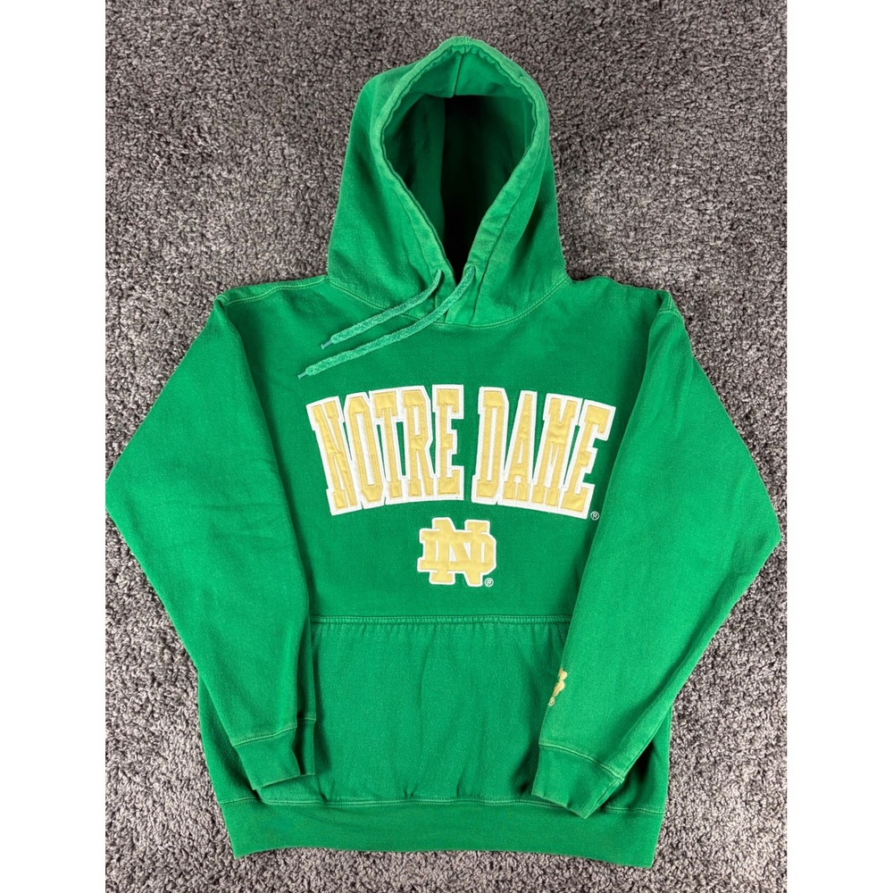 Notre Dame Fighting Irish Hoodie Green Y2K Embroidered Sweatshirt Mens Medium